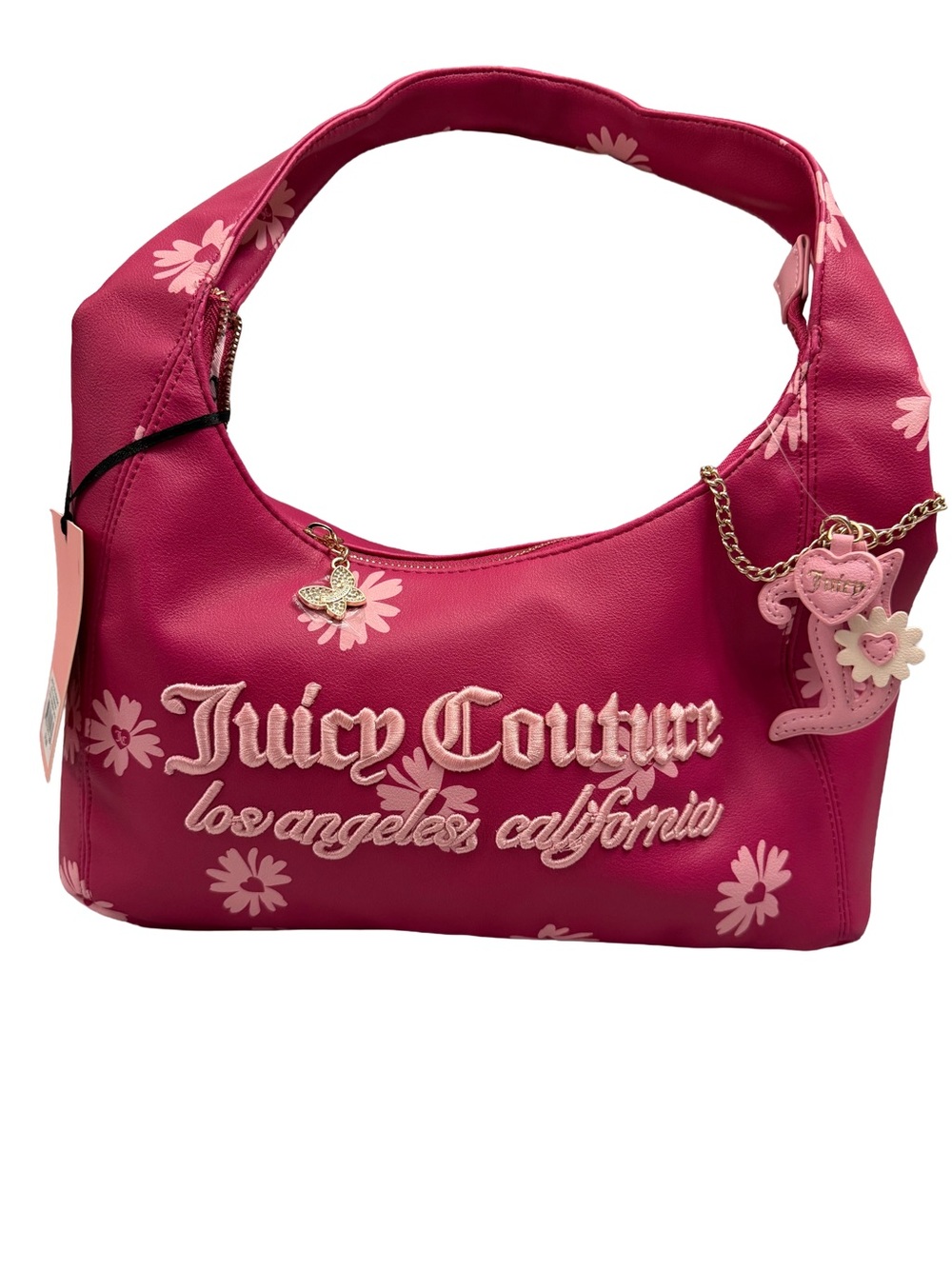 Juicy Couture Raspberry Pink Floral Hobo Bag with Charms
